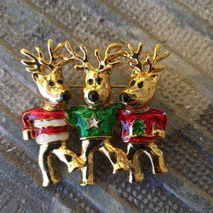 Vintage Dancing Reindeer Brooch